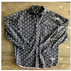 Dockers Blue Paisley Print Button Down Long Sleeve Cotton Shirt Men's Size L